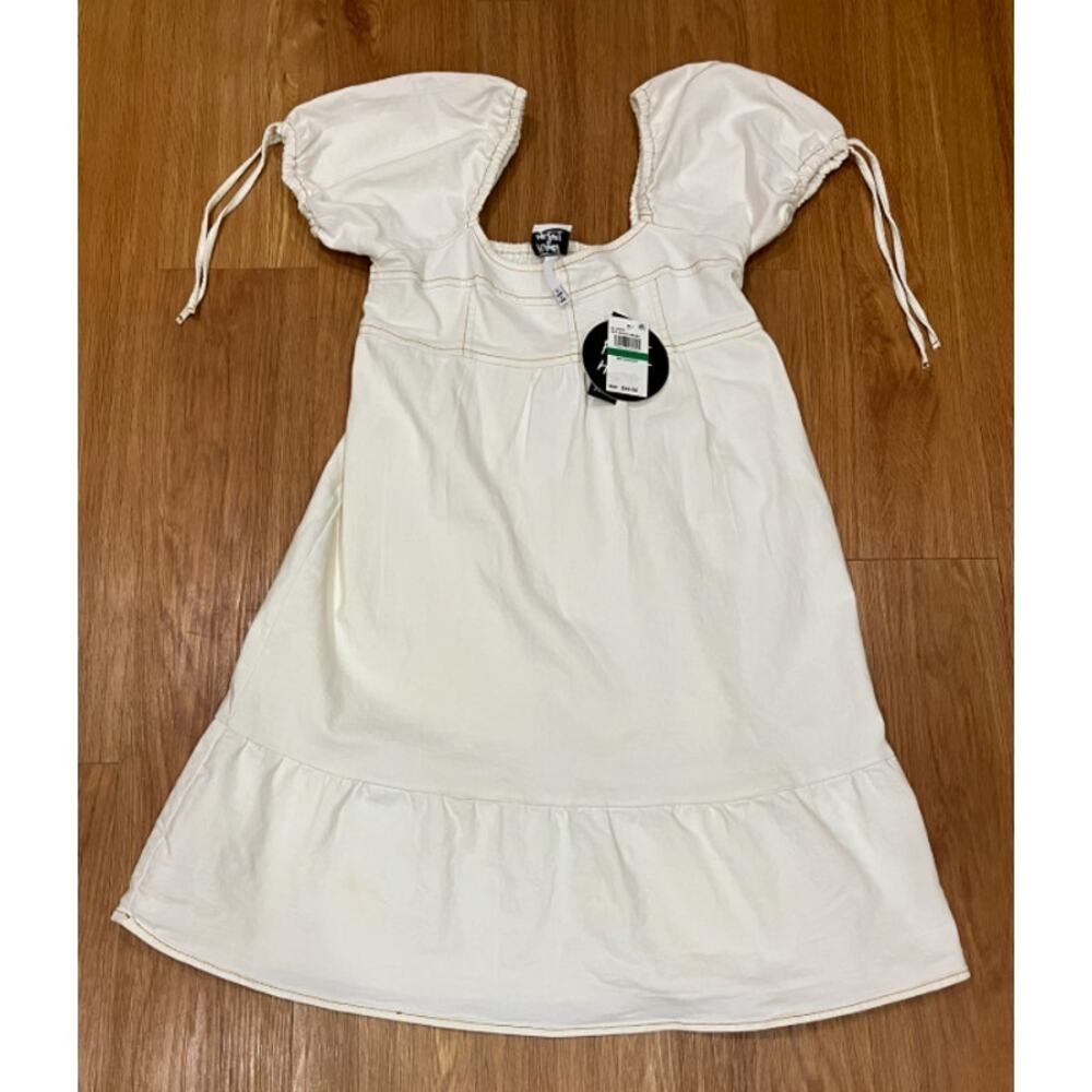 Planet Heart Juniors' Denim PuffSleeve MiniDress Off White L - Picture 3 of 8